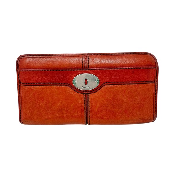 Fossil Maddox Red Leather Zip Around Wallet SL3290‎ - Picture 1 of 14